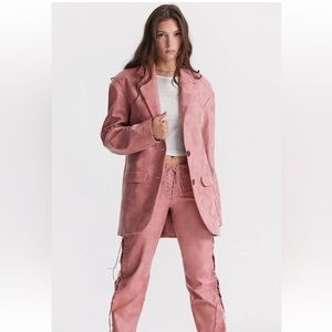 HOUSE OF CB 'Kiera' Warm Pink Vegan Leather Oversized Blazer/Size S-US 4-6